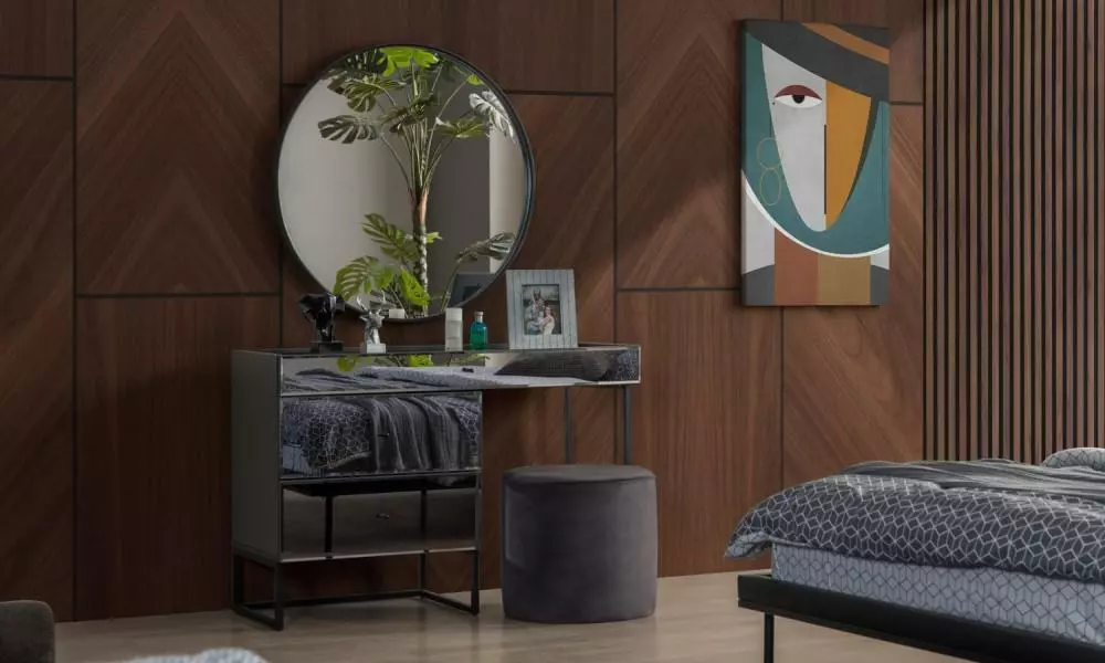 Bronze-Bronze Antrasit Aynalı Şifonyer